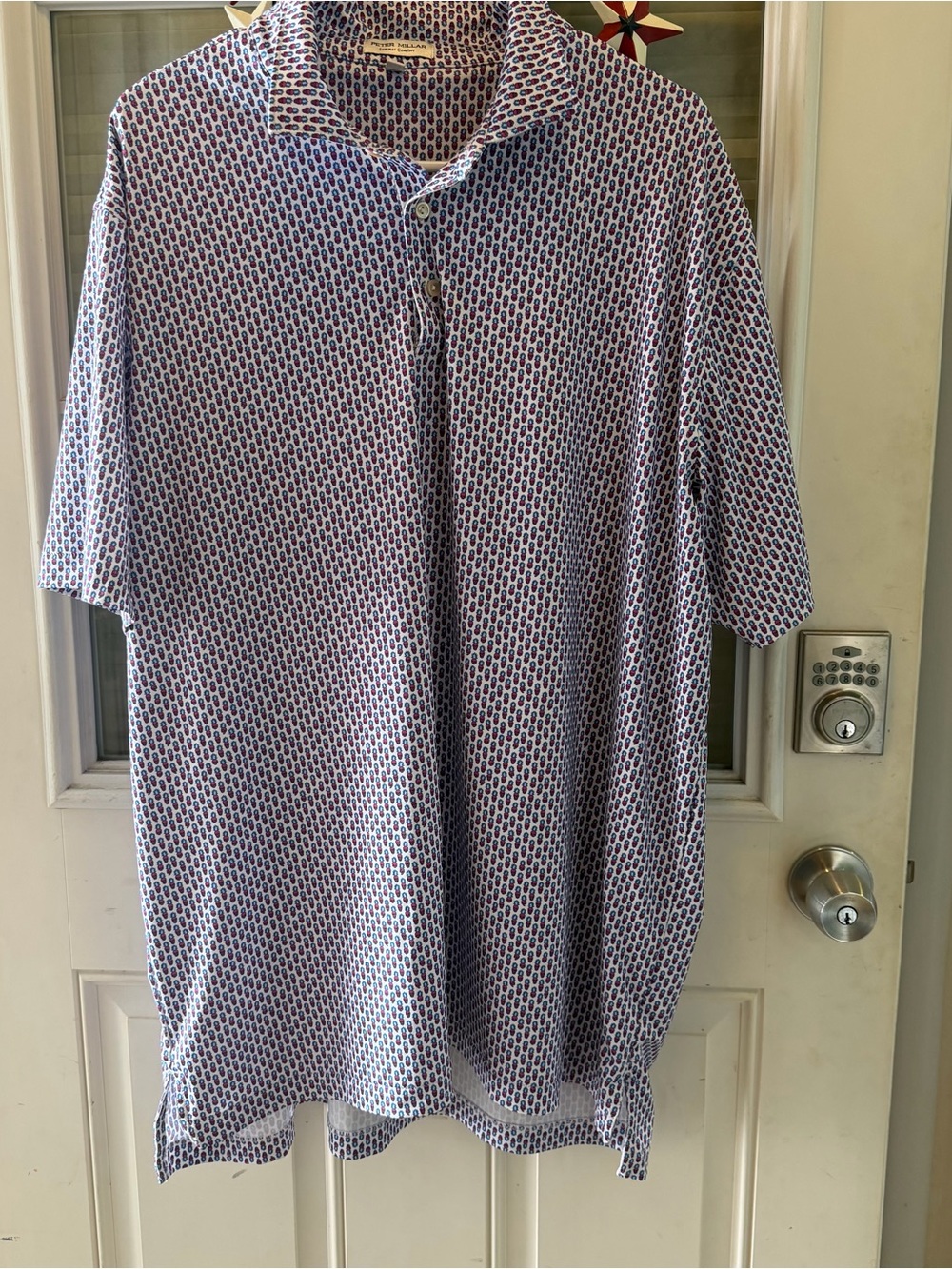 Peter Millar White Polo with Blue Pineapple & Red Skull Print